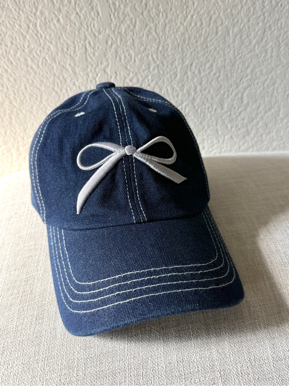 Navy Embroidered Bow Baseball Cap